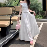 Fongt White Half-Dress Women's A-Shaped Skirt In The Long Umbrella Skirt Autumn Small Tall Waist Thin Skirt