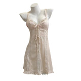 Fongt Pajamas Women Spring And Autumn Pure Lusty Ice Silk Thin Small Breast With Chest Cushions Hanging Aja Skirt Home Suit