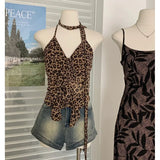 Fongt Pure-Hearted Leopard-Print Hanging Neck Sling Vest 2025 Spring And Summer New Design Hottie Sleeveless Top Lady