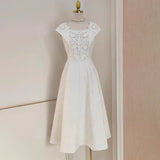 Fongt Design Dress Woman 2025 Spring New Nail Bead Hollow High-Grade Slim Slim White