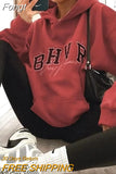 Hoodies Women Vintage 2023 Letter Print Hooded Shirt Long Sleeve Loose Pullover Streetwear Winter Oversized Sweatshirt