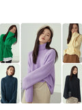 Turtleneck Long Sleeve Knitted Pullover Top Winter Thick Oversized Green Women's Sweater Vintage Female Purpel