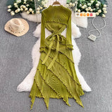 Fongt Retro Long-Sleeved Dress Dress Women Summer High-End Light Extravagant Folds To The Waist Wood Ear Long Dress