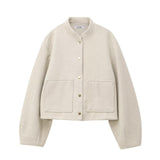 Fongt Dress Short Bomber Jacket 2025 Spring Temperament Collar Single Buckle Long Sleeves Loose Short Coat Woman