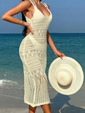 Fongt Beach Hoodie Sexy Long Hollow Knitted Slings Bareback Holiday Sunscreen Skirt