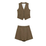 Fongt Women's 2025 Spring New Fashioned Colored Flax-Blend Vest + Shorts Set