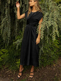 Women's Dress Elegant Satin Silk Green Office Ladies Lace-up Midi Dress Chic Evening Party Dresses for Women 2023 New-Outfit