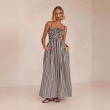 Fongt Spring / Summer Striped Print Rubber Band Sexy Hem Slip Dress 88010-Outfit