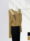 Fongt And After Two Wear Sand Dune Waste Wind Top Hole Long Sleeve T-Shirt Hollow See-Through Blouse Rope Tie Tie Girl-Outfit