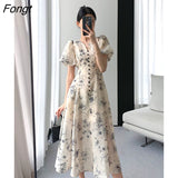 Women Fashion Vintage Casual Midi Print Dress Elegant Lady Vestdios Female A Line Party