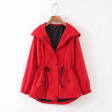 Lapel Loose Long-sleeved Drawstring Waist Red Chic Women's Jacket Windproof Simple Candy-colored Female Coat