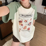 Cottage Strawberry Raglan Sleeve Oversized Tee-Outfit