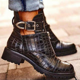 2021 Fashion Platform Ankle Boots Women Spring Autumn Black Leather Thick Heel Boots Ladies Worker Womens Plaid