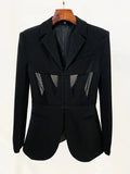 STREET Newest 2023 Designer Blazer Suit Women's Perspective Gauze Patchwork Blazer Pencil