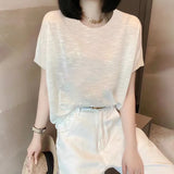 Fongt Shoulder Short-Sleeved T-Shirt Lady Loose Summer New Bamboo Festival Cotton Age-Red-Down Shirt Fashion Casual Top