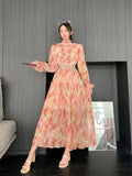 Fongt New Wooden Ear To The Waist Of The Thin Waist Goddess Vacation Seaside Long Dress 100 Folded Chiffon Swing