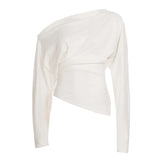Fongt Autumn And Winter Basic Solid Color Oblique Shoulder Design Deyvel Warm Bottom Shirt Hot Girl Thin Irregular Top