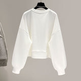 New Short Crewneck Sweatshirts Women Casual Long-sleeved T Shirt 2022 Korean Loose Zipper Patch Niche Pullover Tops