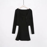 Trend Women's Wear Small And Fresh Slim Style Round Neck Fairy Halter Dress Long-Sleeved Cardigan Jacket Two-Piece Suit-Outfit