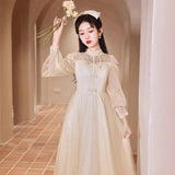 Fongt Chinese Adult Ceremony Collared Cheongsam Evening Dress Student Vocal Art Exam Dress 2025 New Long-Sleeved Dress