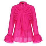 Elegant Blouse OL Style Stand Collar Shirts Ruffled Tops 2022 VONDA Female Casual Baggy Blusas