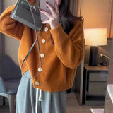 New Spring And Autumn Style Pure Color Sweet Wind Knitted Cardigan Women's Coat Round Collar With Large Buttons And High-Grade Sensitive Woolen Clothes-Outfit
