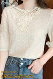 Embroidered Cotton Women's Blouse O Neck Short Sleeve Loose White Tops Summer Flowers Chiffon Shirts Fashion Blusas
