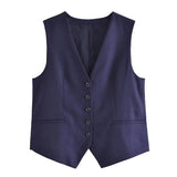 Autumn Style New Style Tooling Style Solid Color Slim Vest Shorts Leisure Suit-Outfit