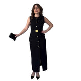 Fongt New Women's Single-Cringed Knitless Knitted Solid-Colored Waist Dress