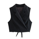 Fongt Summer New Women's Suit Collar Vest + Set Of Casual Shorts