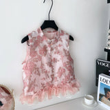 Fongt Chinese Style High-End Heavy Industry Embroidered Sleeveless Tops Women Summer Three-Dimensional Lotus Edge Splicing Open