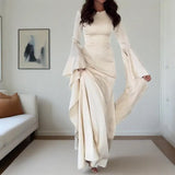 Fongt Summer New Round Collar Horn Sleeve Women's Sexy Dress Dress Dress