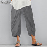 Vintage Floral Printed Pants Summer Women Cotton Linen Trousers Harem Pants Elastic Waist Loose Pantalon
