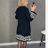 Fongt New 2025 National Style Fashion Casual Abstract Pattern Collar Dress