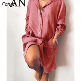 Summer New Shirt Dress Loose Double Pocket Long Sleeve Solid Women's Long Shirt Women Dress Bandage Dress Summer