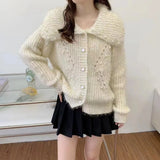 French Heavy Industry Nail Bead Doll Collar Sweater Coat Women's Autumn And Winter Senior Feeling To Knitted Cardigan Blouse-Outfit