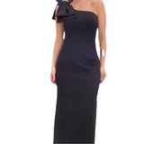 Fongt Summer New Light Ripe Wind Pure Color Three-Dimensional Bow Knot Temperament Slit Dress-Outfit