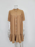 Sleeve Stand Collar Solid Elegant Casual Mini