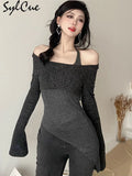 Intellectual Elegant Simple Solid Color Fake Two Pieces Casual Knitted Elastic Breathable Women's Long Top-Outfit