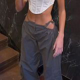 Cut Out Low Waist Bandage Hippie Joggers Women Y2K Streetwear High Street Casual Baggy Cargo Pants Korean