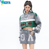 Bomber Woman Varsity Jacket Detachable Black Oversize Racing Motorcycle Leather Baseball Jacket Long Sleeves Coat