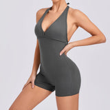 Fongt Peach Hip Jumpsuit Air Beauty Back Yoga Pants Female High Bullet One-Piece Fitness Suit Female-Outfit