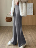 Split Button Wide Leg Pants Straight Casual High Waist Pants Keep Warm In Autumn Solid Loose Wool Cosy Woman