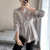 Fongt Shirt Female Design Small Spring And Autumn French Light Ripe Hong Kong Chic High-End Feeling Waist Top