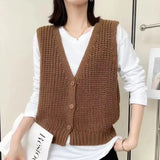 Fongt Spring 2024 New Solid Color Knit Vest Vest Jacket Loose Versatile Sleeveless Cardigan Sweater Vest Female-Outfit