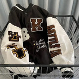 and autumn retro quilted embroidered baseball uniform jacket men and women loose tide brand street jacket couple shirt-Outfit