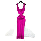 Fongt Women's Dress 2025 Summer Pure Desire Three-Dimensional Flowers Slimming Temperament Sling Knitted Hip Dress