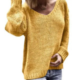 Solid Color Knitted Sweater V Neck Long Sleeve
