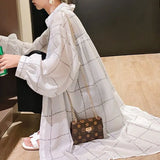 Street Plaid Printed Midi Blouse Spring Summer Thin Fashion Turn-down Collar Women's Clothing Commute Single-breasted Shirt-Outfit