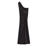 Fongt Autumn New Women's Decoration Body Black Asymmetric Design Temperament Long Dress